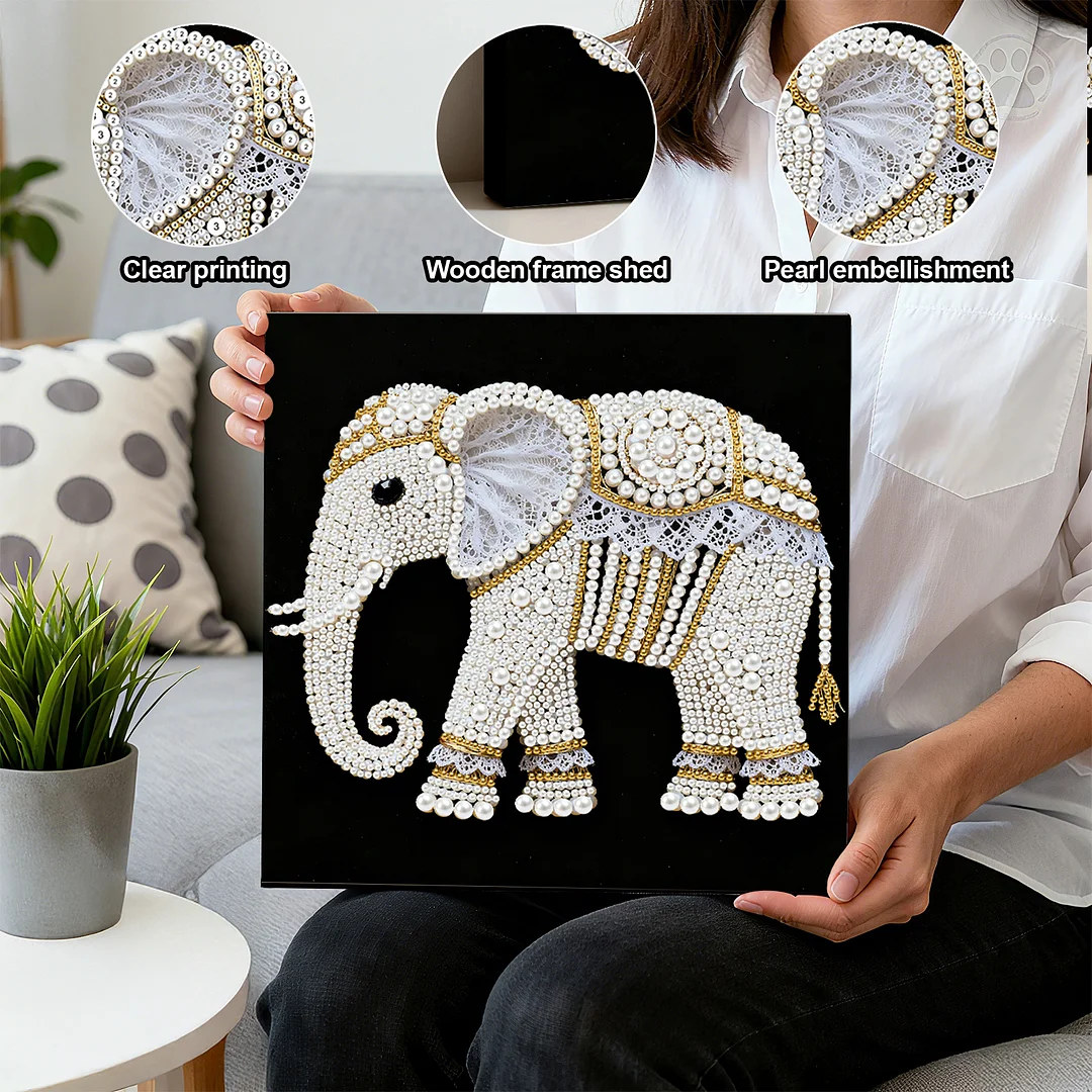 Elephant DIY Pearl Art Diamond Painting Kit for Adult Home Decor 25x25cm With Frame