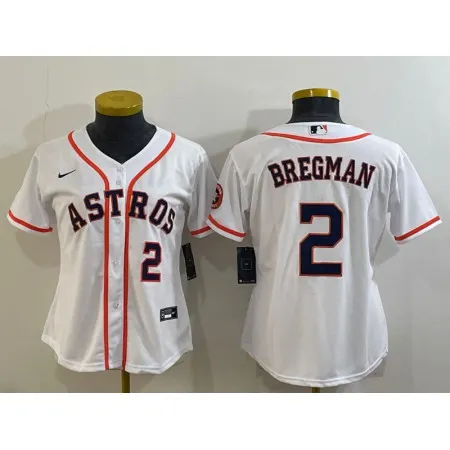 Women's Houston Astros #2 Alex Bregman White With Patch Cool Base Stitched Baseball Jersey(Run Small) Y9Z3