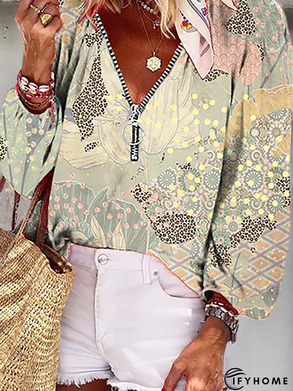 Plus size Leopard Printed Long Sleeve Tops | IFYHOME