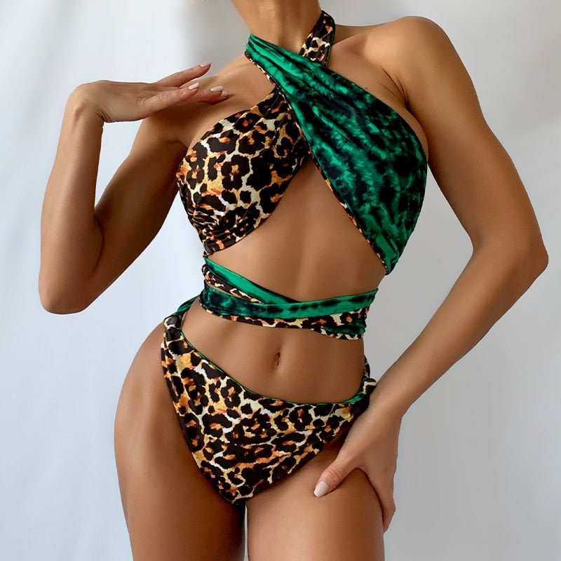 Peachtan Bandage Bikini 2021 Leopard Swimsuit Women's Swimming Suit Sexy Swimwear Women Brazilian Bathing Suit Beach Wear Summer