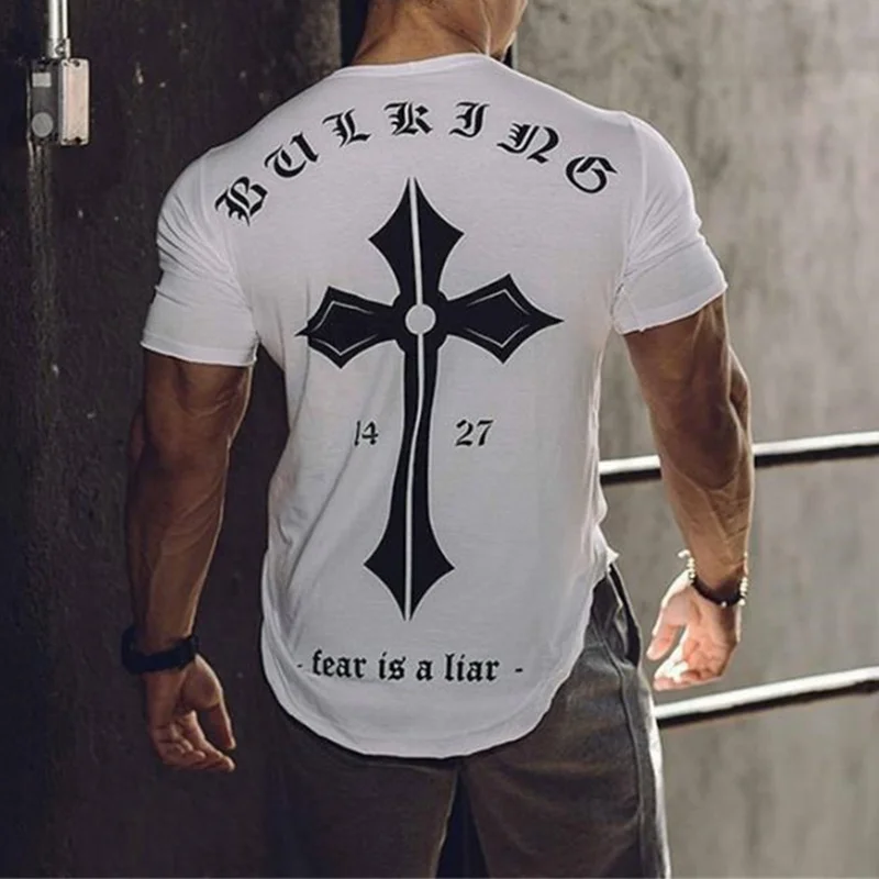 Fashion Youth Casual Sport Slim Print Round Neck Short Sleeve Top / [viawink] /