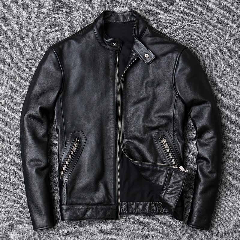 cowhide Jackets 100% Large Size 4XL Luxury Genuine Real Cow Leather Jacket Men Motorcycle Black High