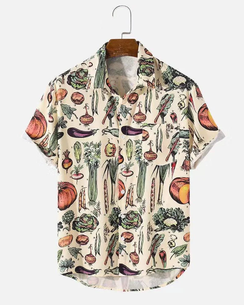 Loose Holiday Print Short-Sleeved Shirt