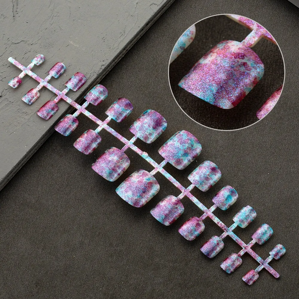 24 Pcs Artificial Acrylic Toe False Nails Tips Symphony Starry Sky Magic Nail Powder Press On Fake Toenails Manicure Nail Art-Nail Inspo