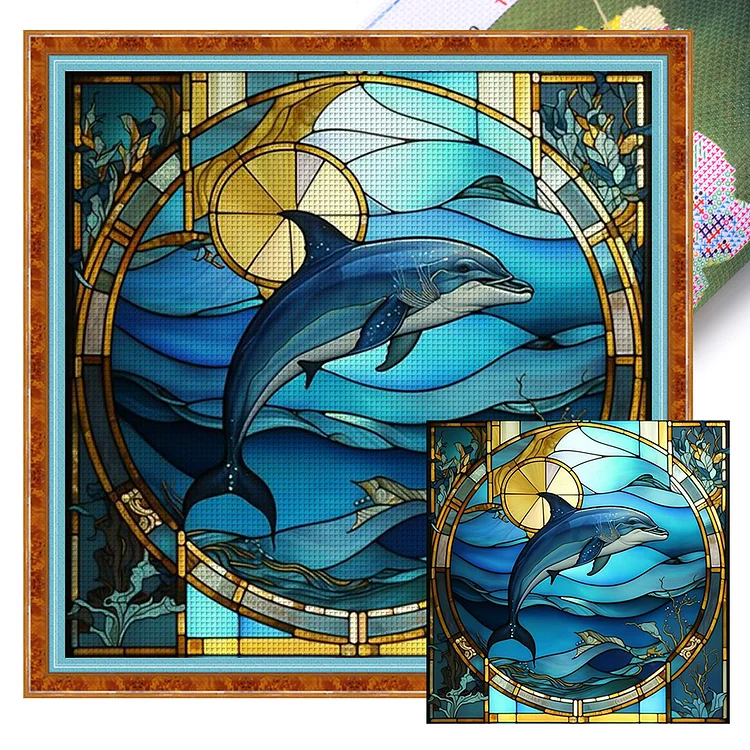 Glass Painting-Dolphin (50*50cm) 11CT Stamped Cross Stitch gbfke