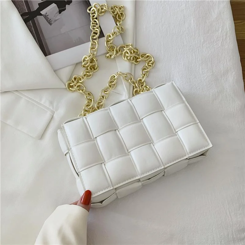 Metal Thick Chain Hand Woven Texture Square Bag