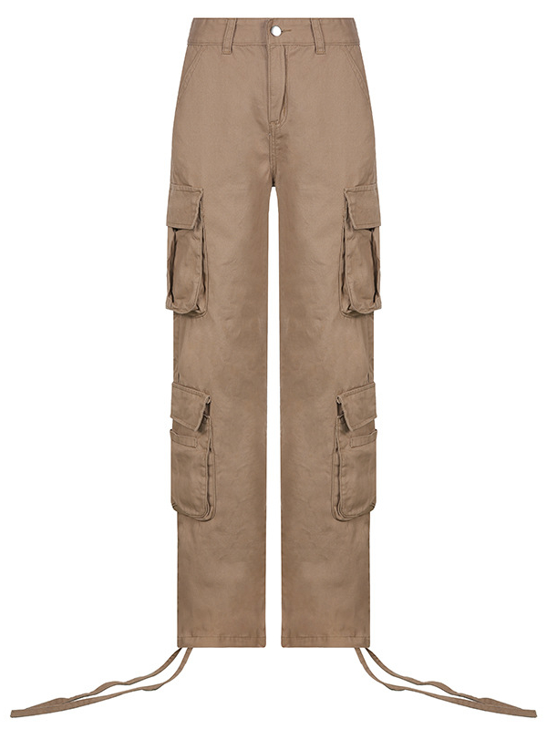 Hip-pop Statement Pockets Ankle Drawstring Low Rise Industrial Pants