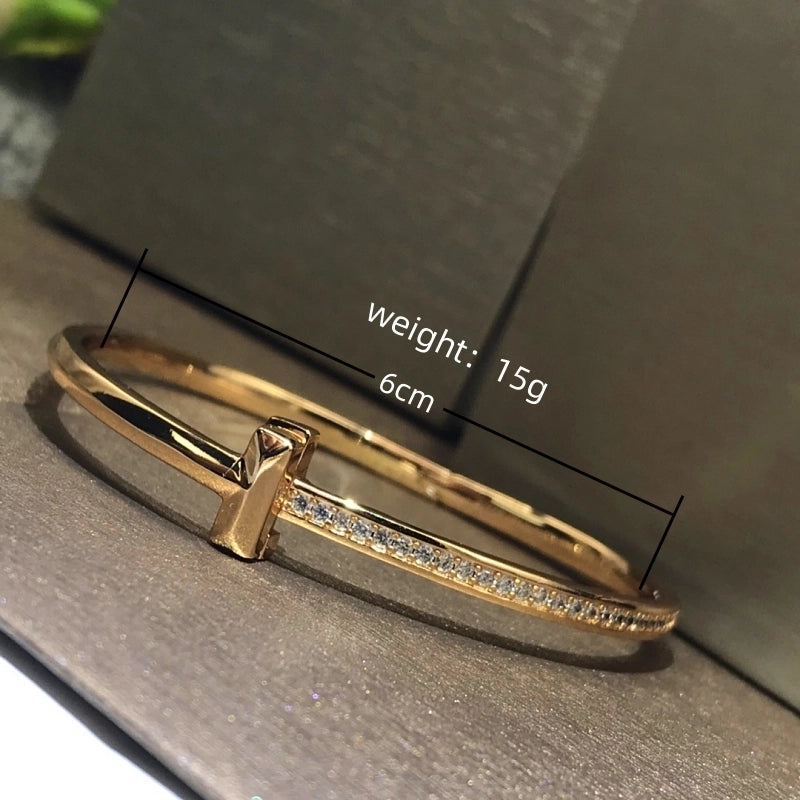 Copper 18K Gold Plated Rose Gold Plated White Gold Plated Inlay Geometric Zircon Bangle