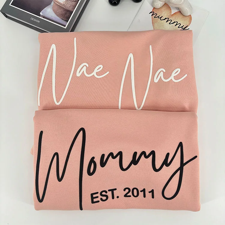Personalized Puff Print Mama Sweatshirt With Kid Names On Sleeve