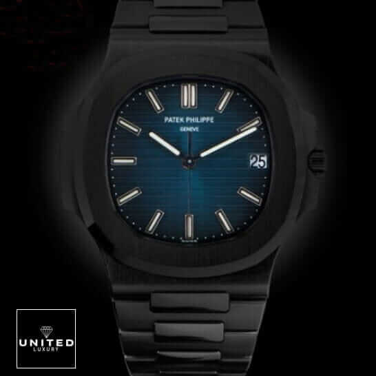 Patek Philippe Nautilus Blue Dial Front View Replica black background