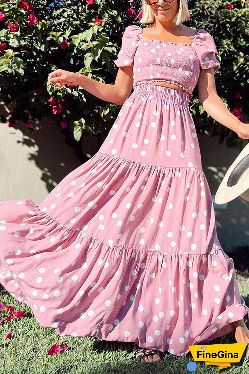 PUFF SLEEVE GATHERED BLOUSE & SKIRT SET