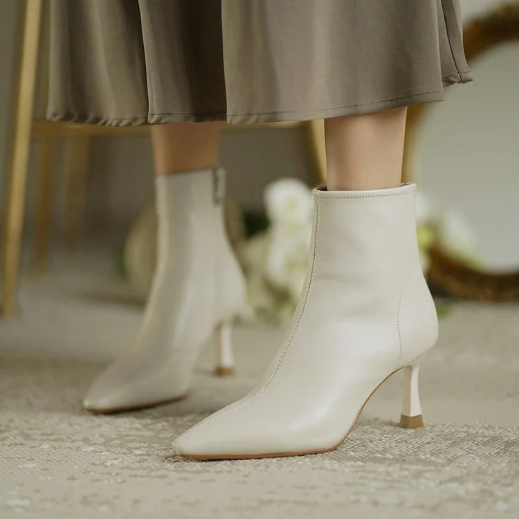 Churchf Churchf Heel Ankle Boots Women Korean Version Of Autumn And Winter New Ankle Boots Small Heel White Pointed French Thin Heel Side Zipper Martin Boots Women