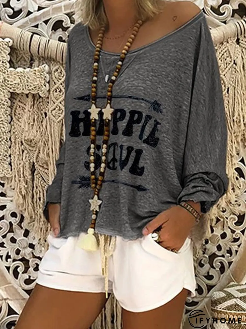 Printed Long Sleeve Casual Tunic T-Shirt | IFYHOME