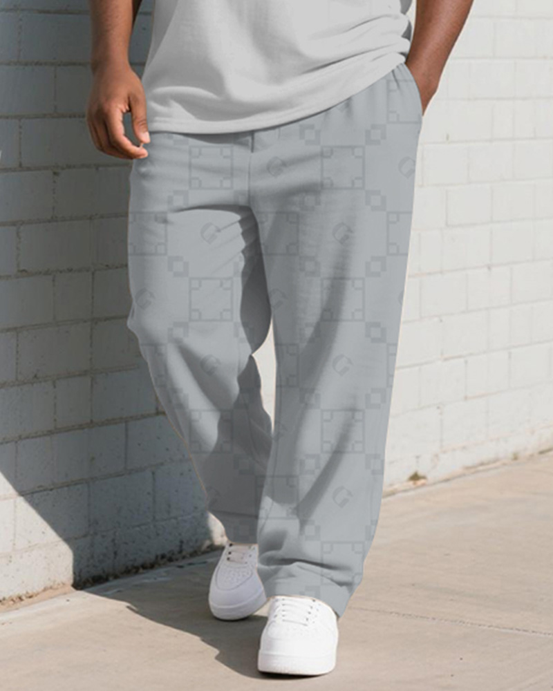 Big & Tall Men's Light Gray Gradient Geometric Letter Print Vest Trousers Suit