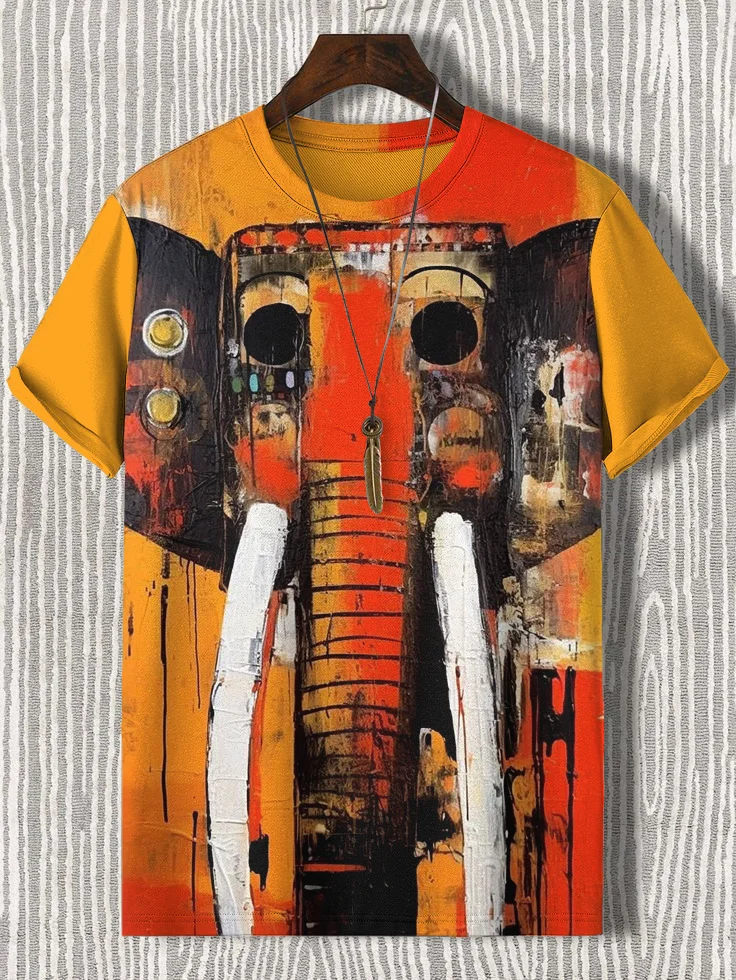 Men's Abstract Elephant Tribal Art Print T-Shirt
