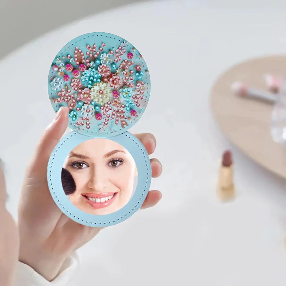DIY Diamond Art Portable Cosmetic Mirror Home Diamond Painting Crafts (Flower)