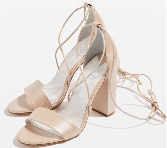 Beige Strappy Block Heel Sandals Vdcoo