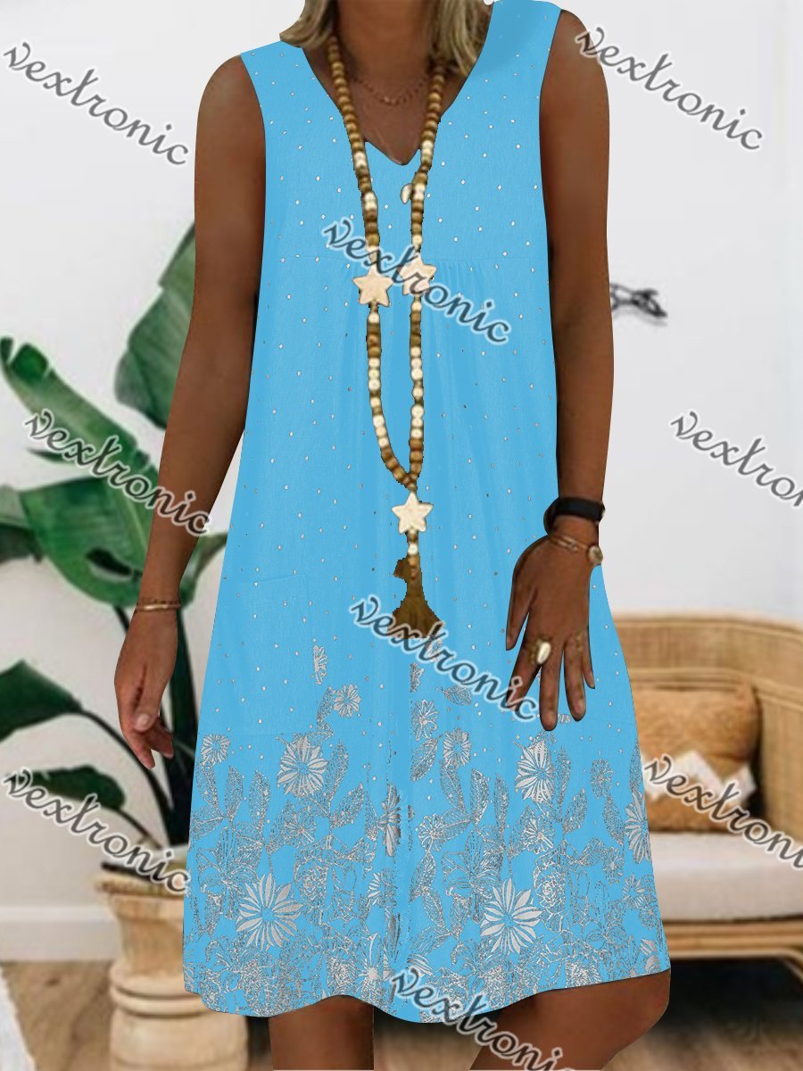 Women Half Sleeve V-neck Solid Color Dress