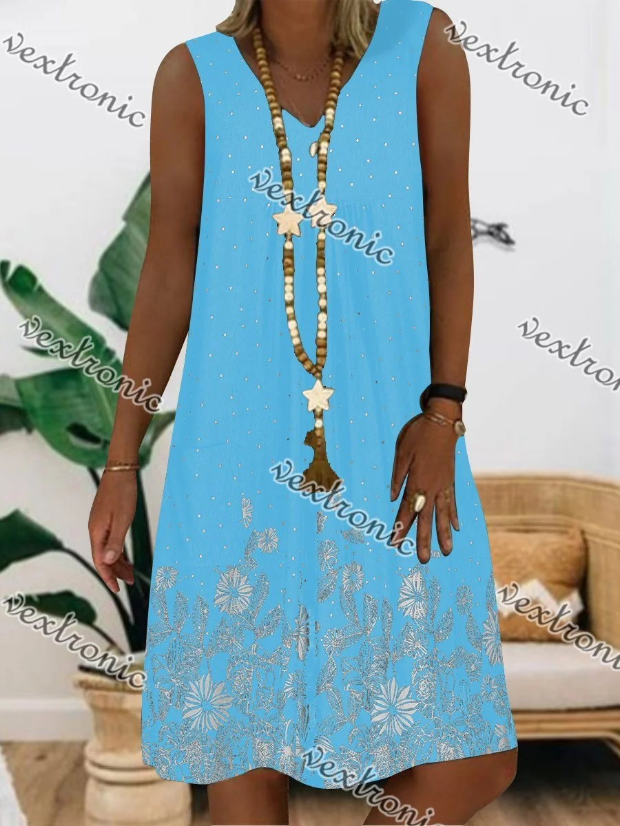 Women Half Sleeve V-neck Solid Color Dress