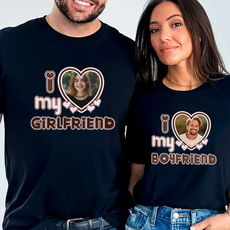 Custom Photo I Love My Girlfriend Shirt, Valentine Gift I Love My Girlfriend Custom Picture, Girlfriend Bootleg Tee Shirt, Boyfriend Shirt