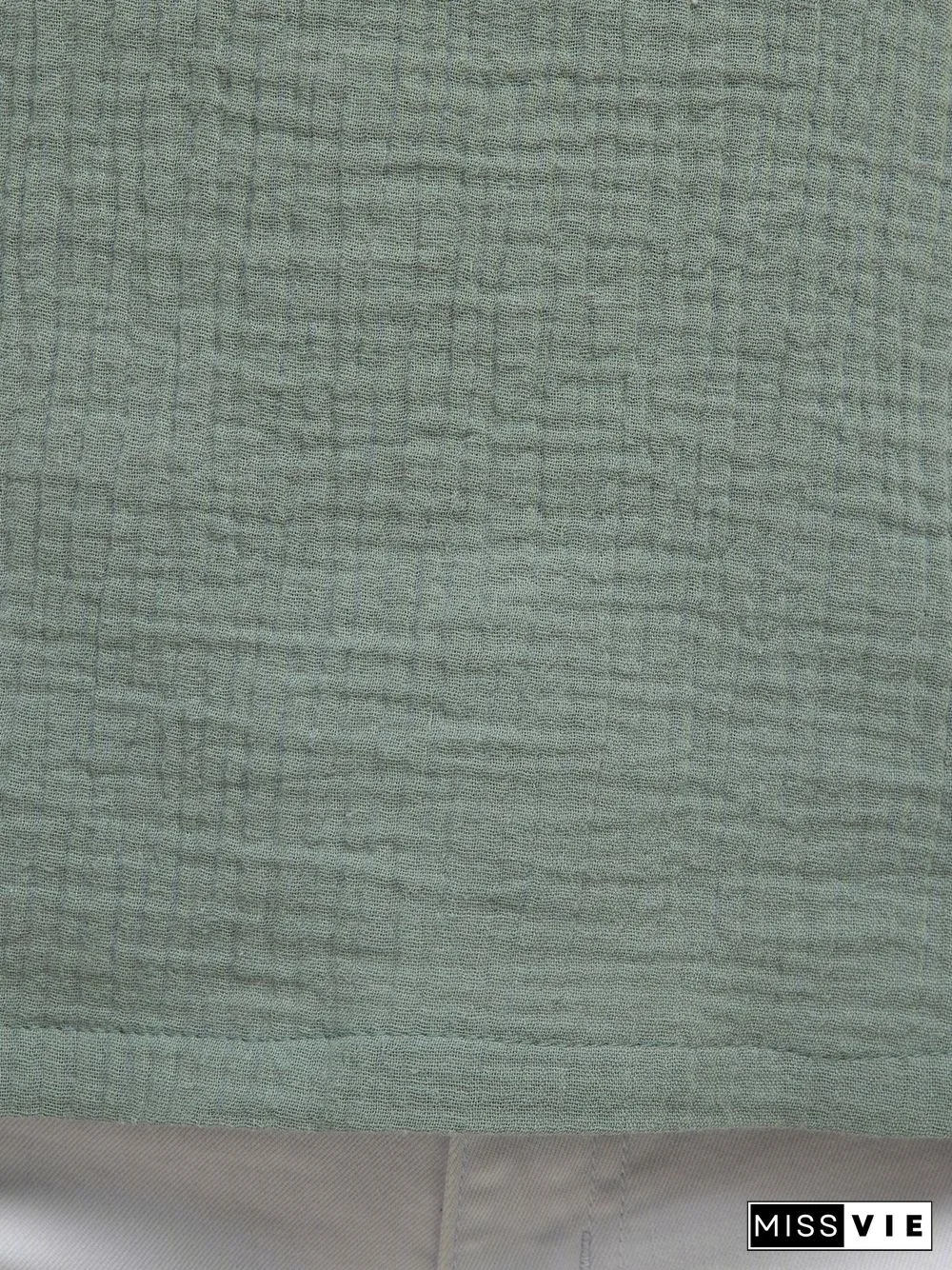 Women Casual Linen Cotton Plain Short Sleeve Blouses