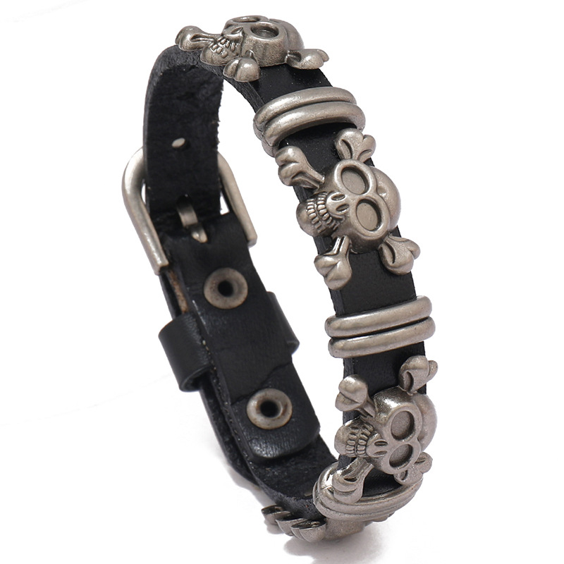 Retro Personalized Halloween Skull Adjustable Cowhide Bracelet - SOPULA