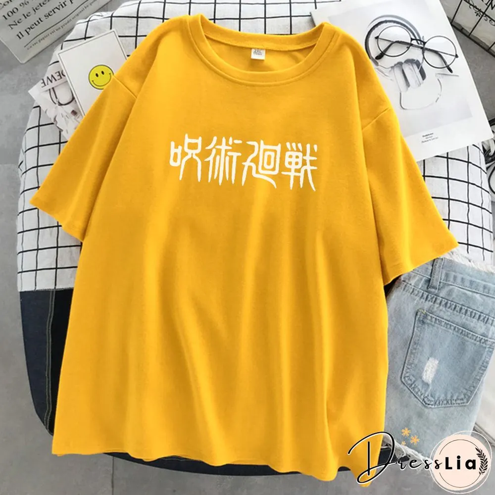 Jujutsu Kaisen Japanese Letter Style Print T-Shirts Fashion Anime Tops O-Neck Loose Short Sleeve New Summer Soft T Shirt Women's
