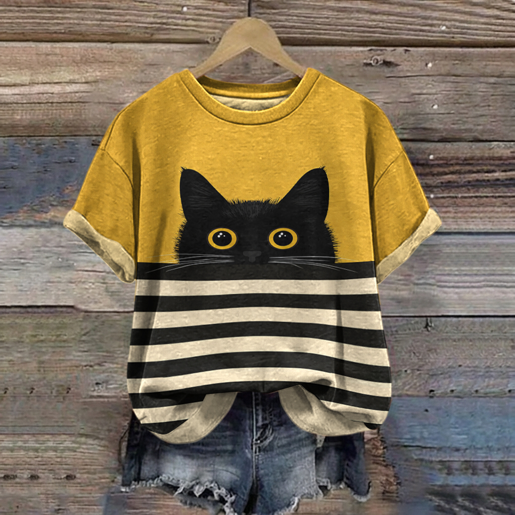 Comstylish Women's Cute Cat Print Casual T-shirt