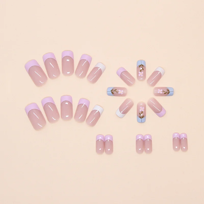 Churchf Churchf Nail Flowers Wear Nail Solid Color Removable Beauty Nail Piece Print Simple Nail Patch 24 Pieces