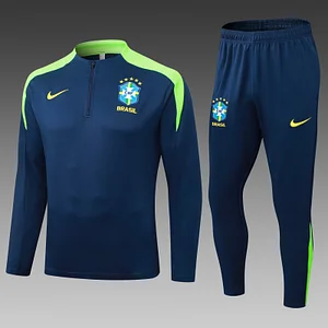 2025 Brazil Half-Pull Training Suit Royal Blue Football Shirt 1:1 Thai Quality Set