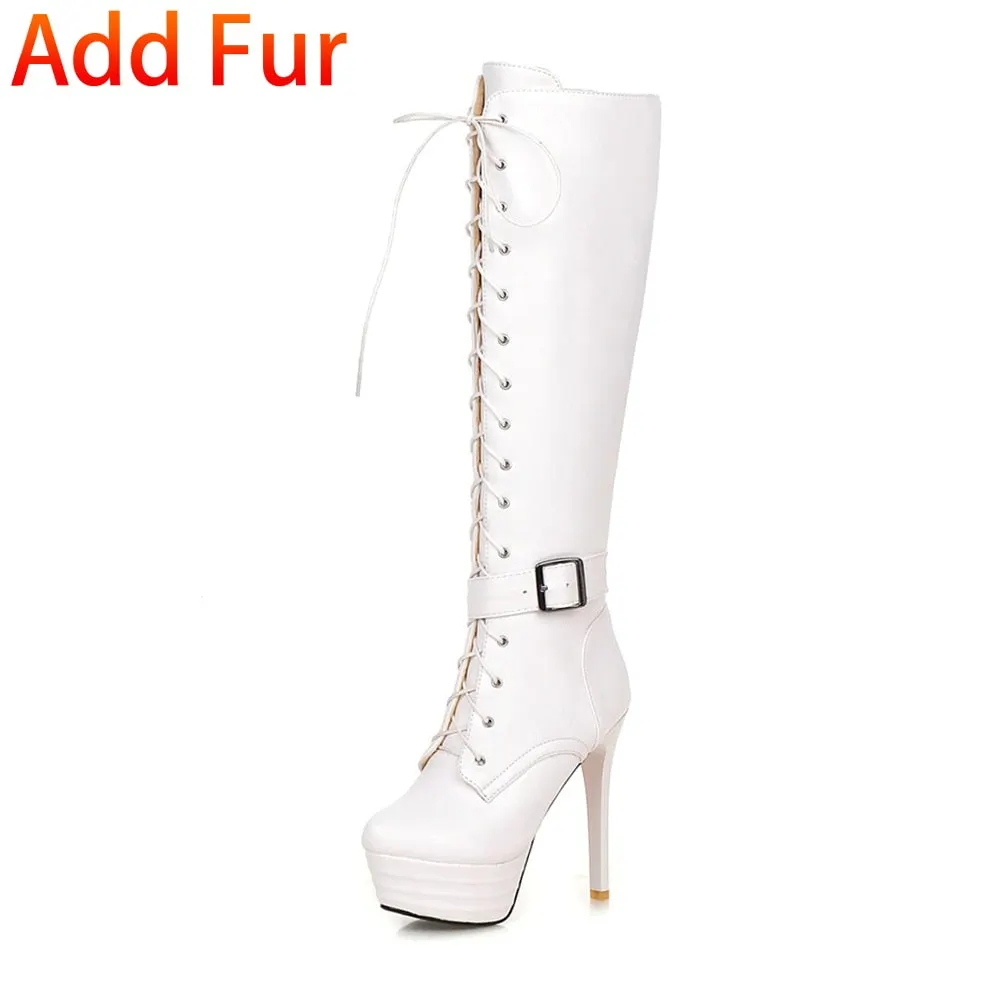 BONJOMARISA Plus Size 31-45 shoes lace 13 Cm Super High Heels Mortorcycle Boots Women 2020 Fashion High Platform Shoes Woman