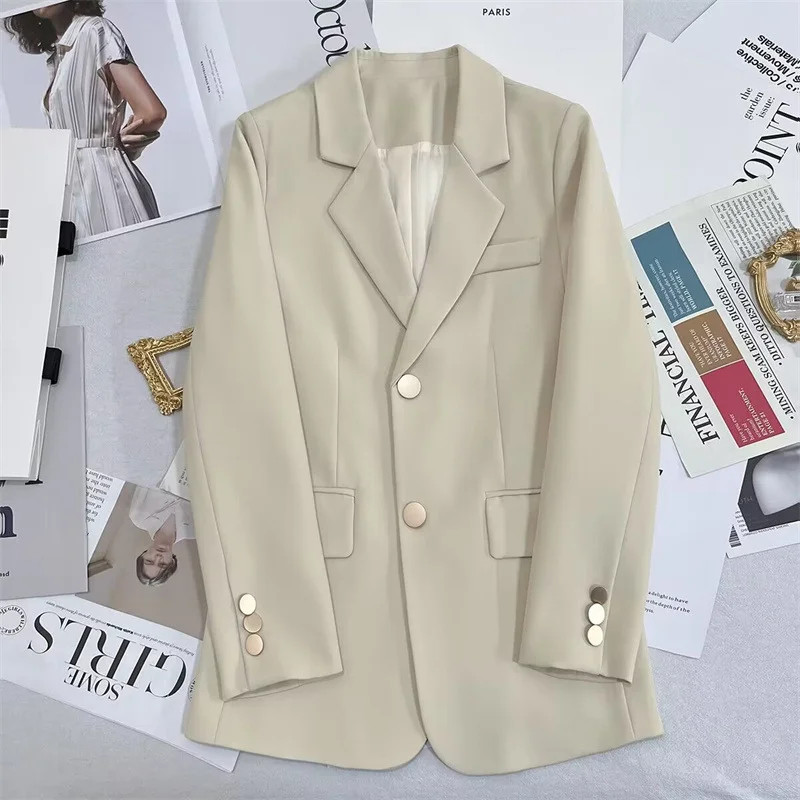 Toloer Toloer Jacket Female Korean Joker 2024 Spring And Autumn New Korean Version White Temperament Casual Metal Buckle Small Suit Female-Outfit Ideas