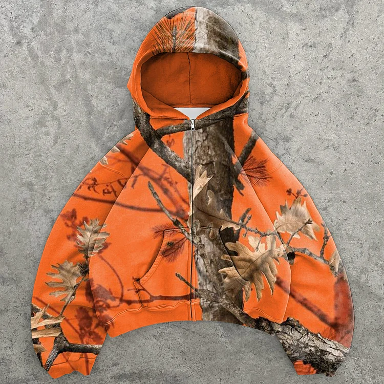 Forest Trees Print Long Sleeve Zipper Hoodies