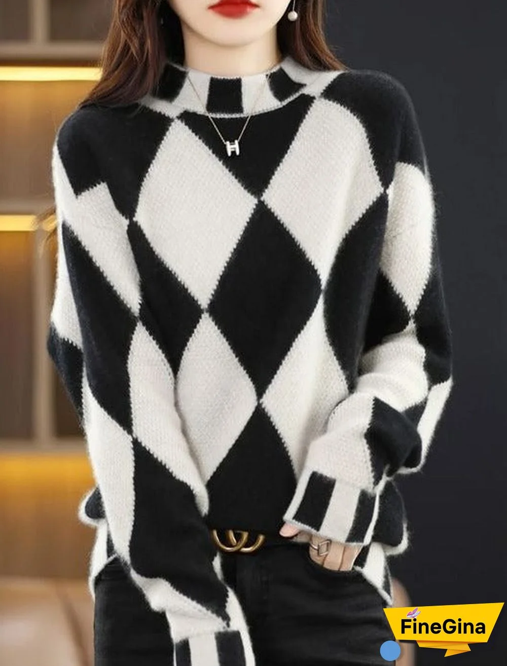 Basic Color Block Long Sleeve Sweater