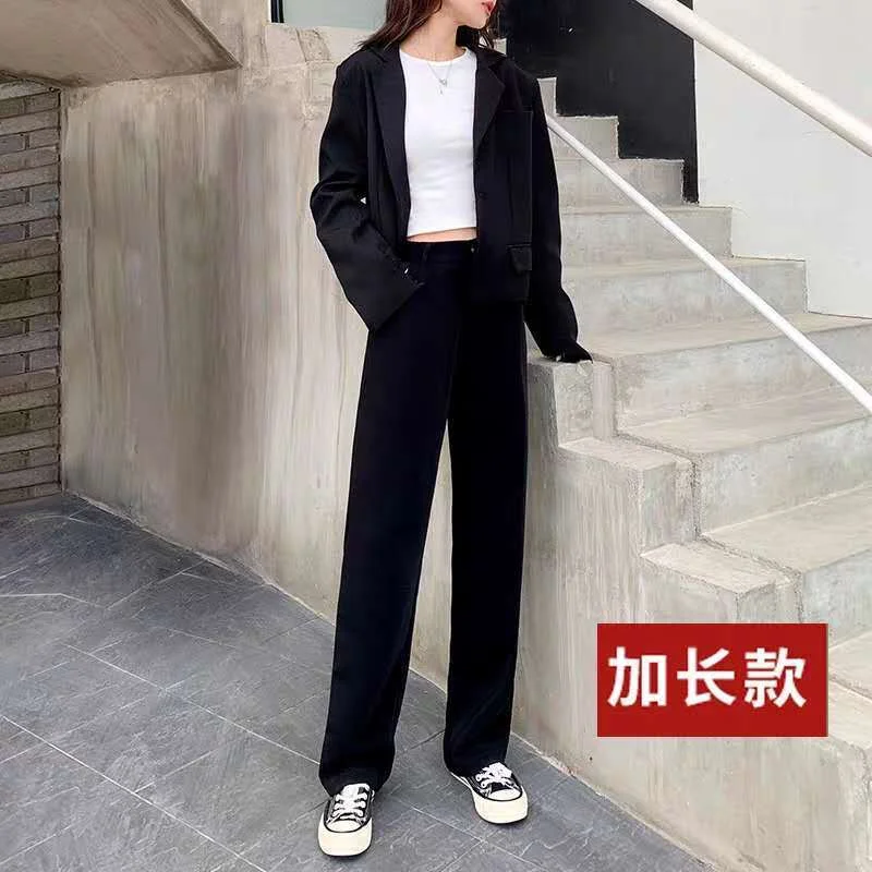 Toloer Toloer Waist Wide Leg Pants Women's Pants Autumn Hanging Feeling Loose Versatile Black Thin Suit Pants Casual Straight Leg Floor Pants-Outfit Ideas