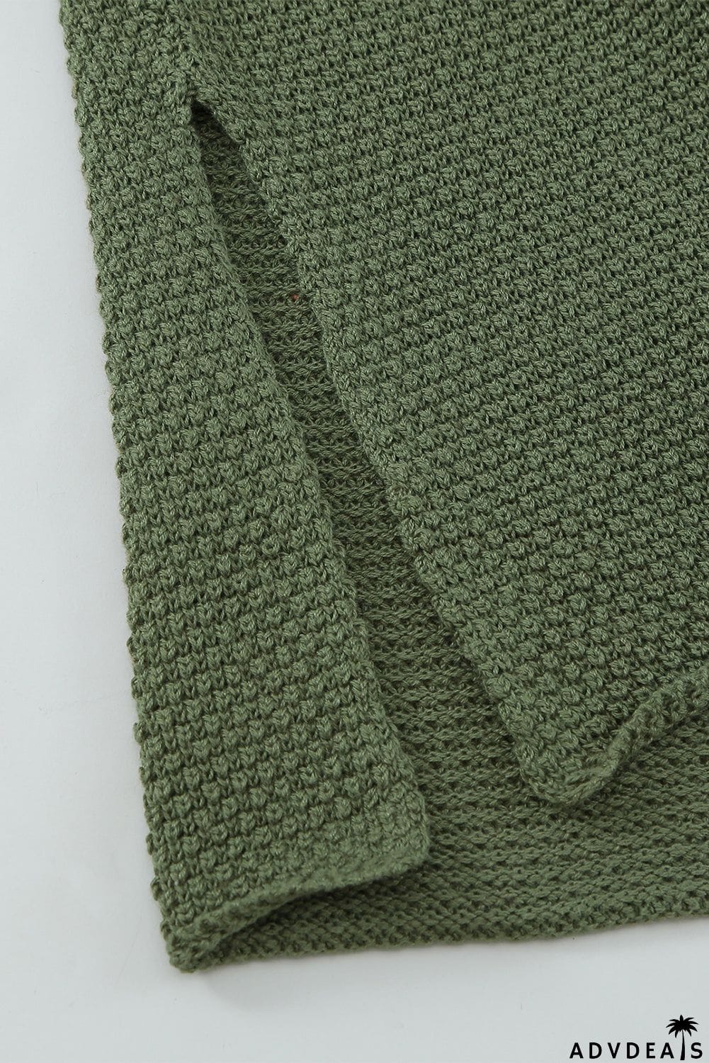 Women's Green Henley Pullover Drop Shoulder Sweater with Slits