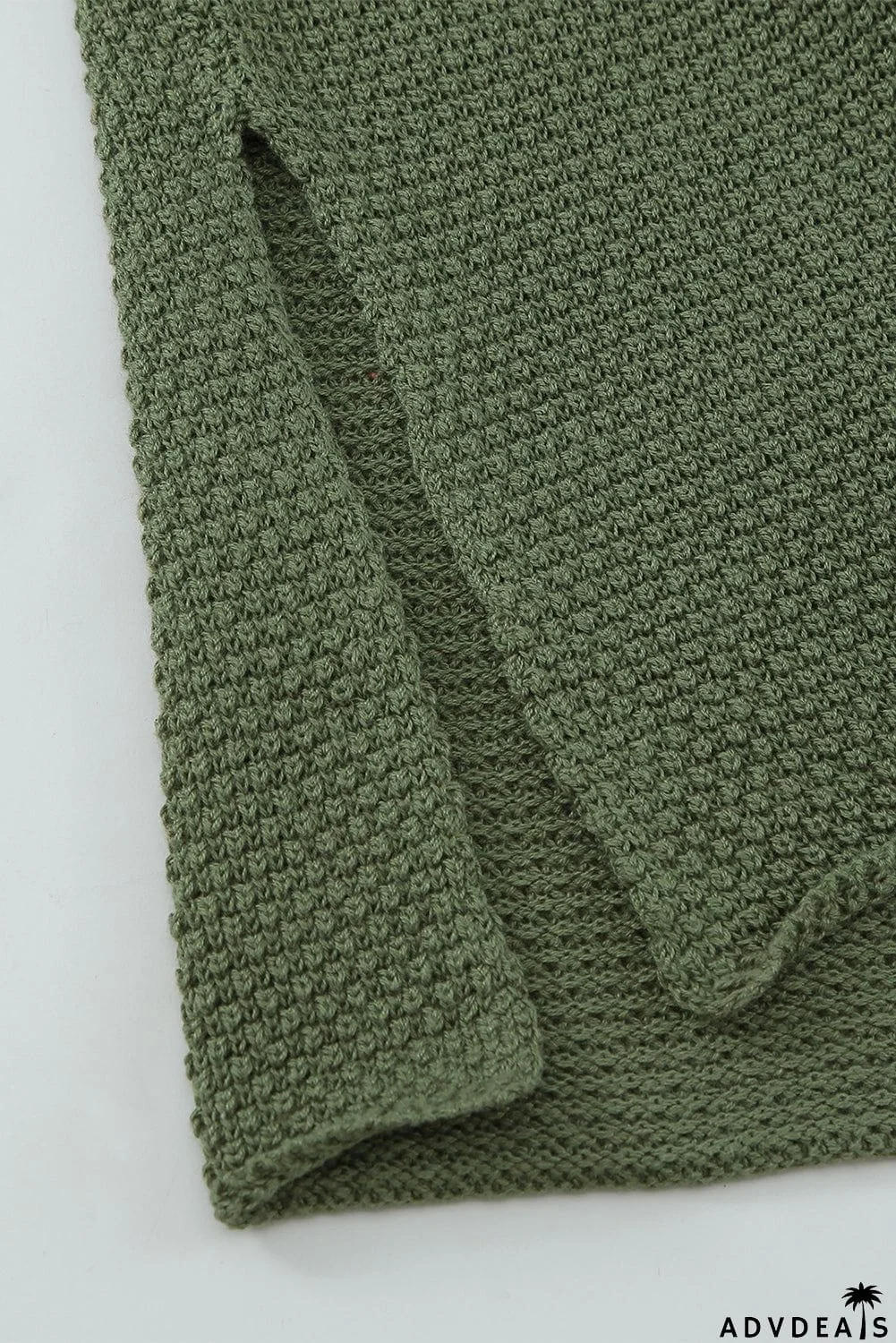 Women's Green Henley Pullover Drop Shoulder Sweater with Slits