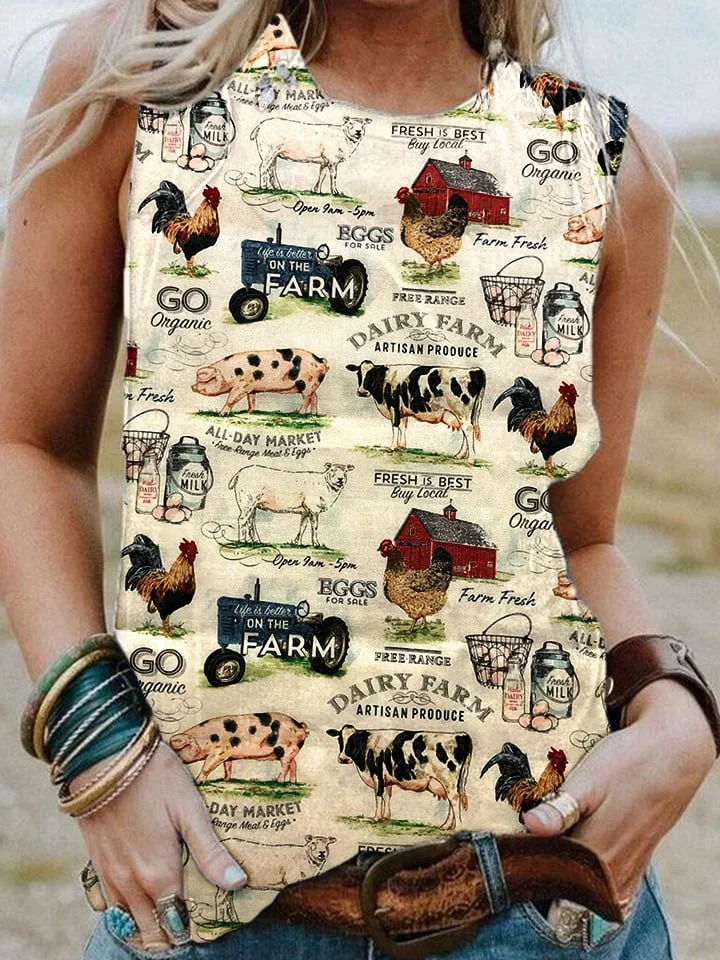 Women's Vintage Wild West Farm Animal Print Tank Top