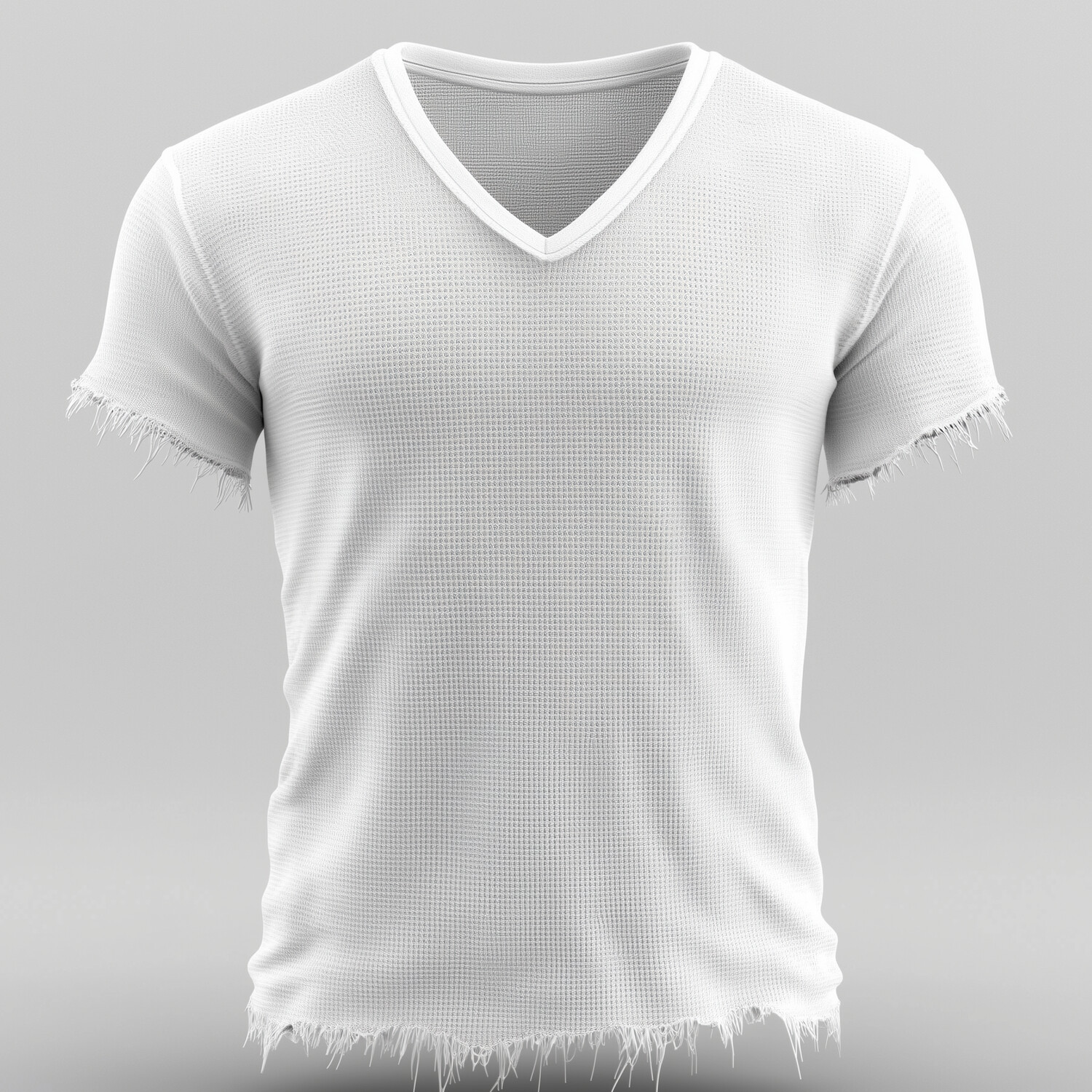 Men's V Neck Short Sleeve Raw Edge Waffle T-Shirt