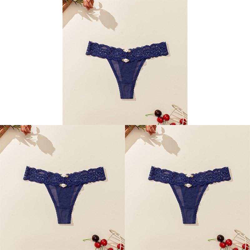 Boycrud 3PCS Women Sexy Lace Panties Low-waist  Temptation Underwear T-Back Thong Female G String Breathable Lingerie Briefs Embroidery