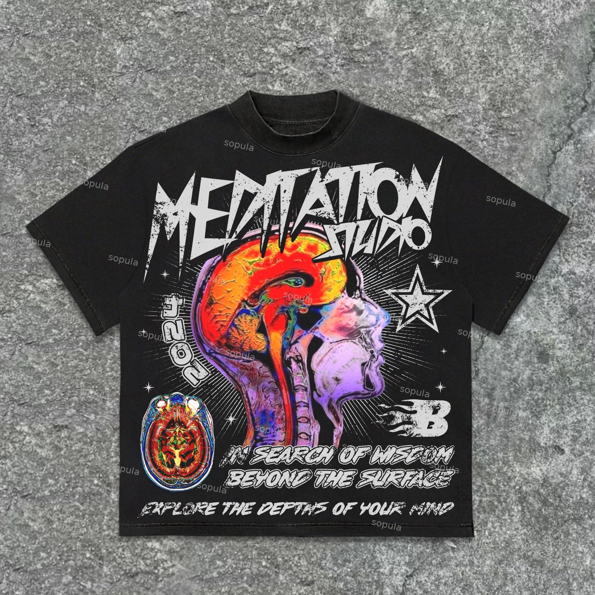 Meditation Following The Heart Retro Graphic Cotton T-Shirt
