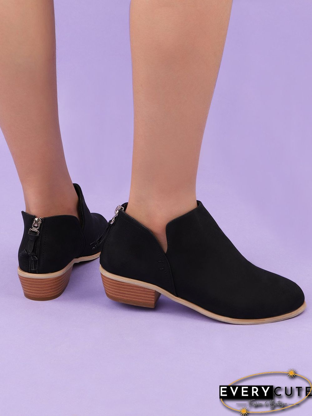 Pu Chunky Heel Zipper Pumps