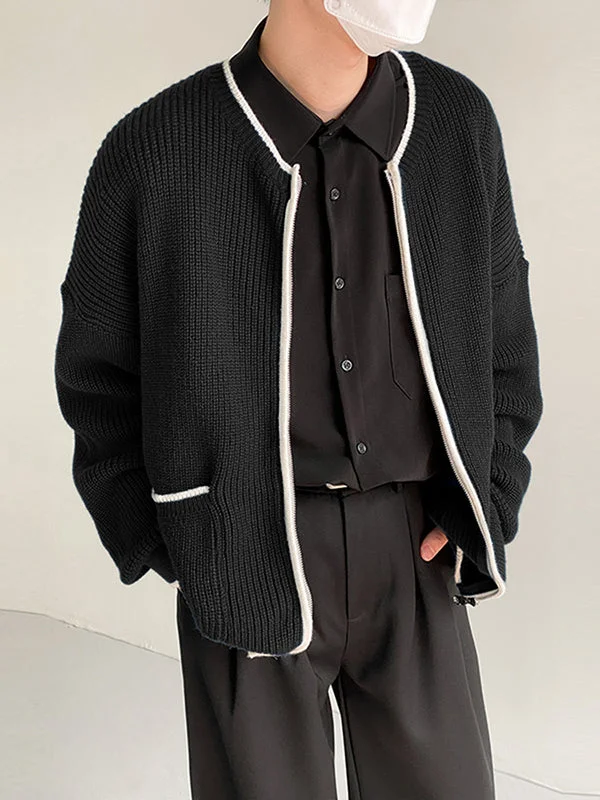 Aonga - Mens Contrast Long Sleeve Knit Cardigan