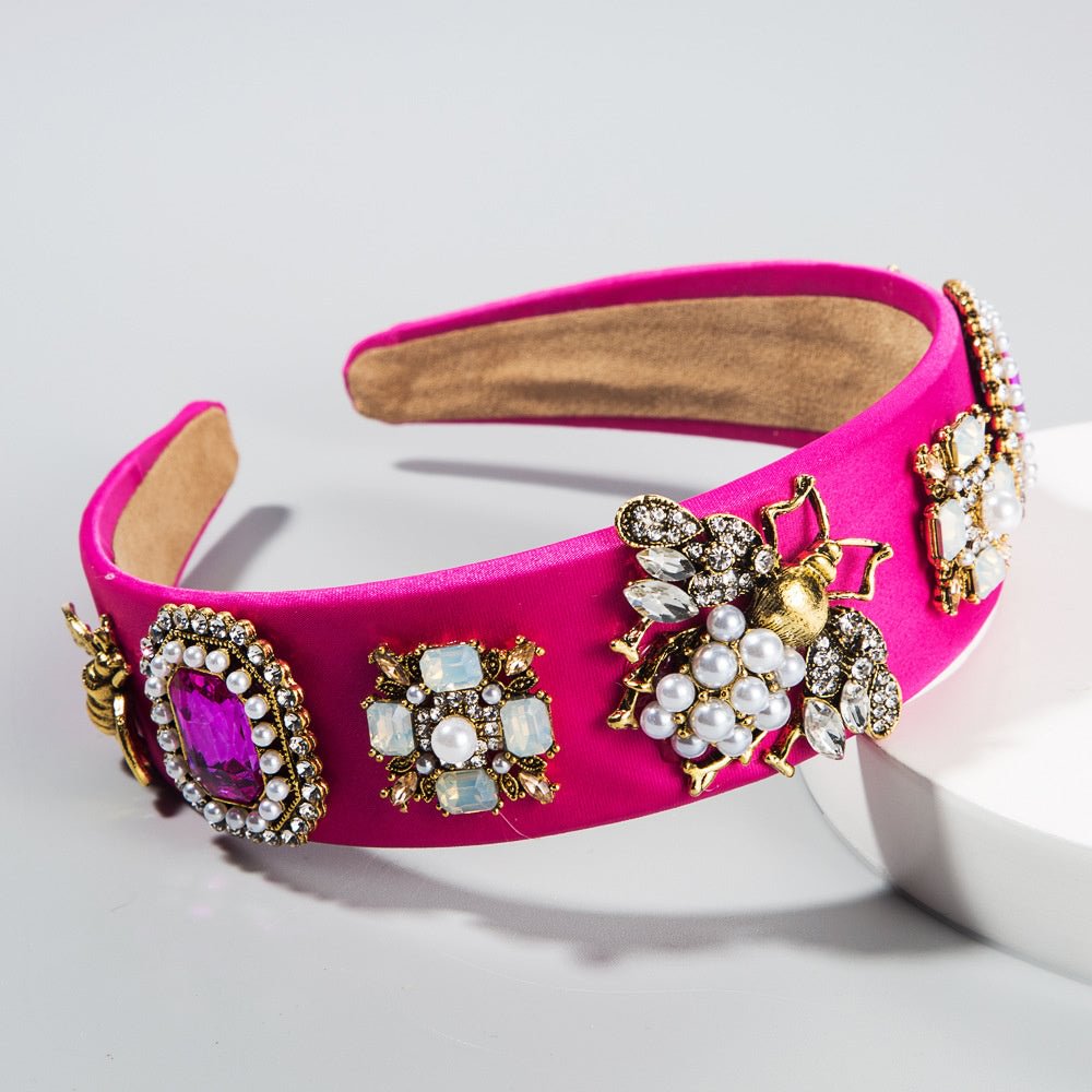 Women's Retro Style Rhinestone Pearl Garland Colorful Headband