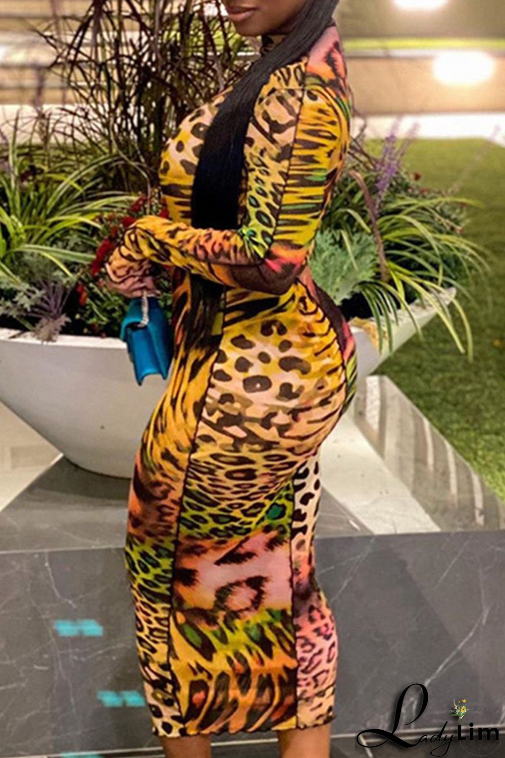 Leopard Print Fashion Casual Print Basic Turtleneck Long Sleeve Dresses