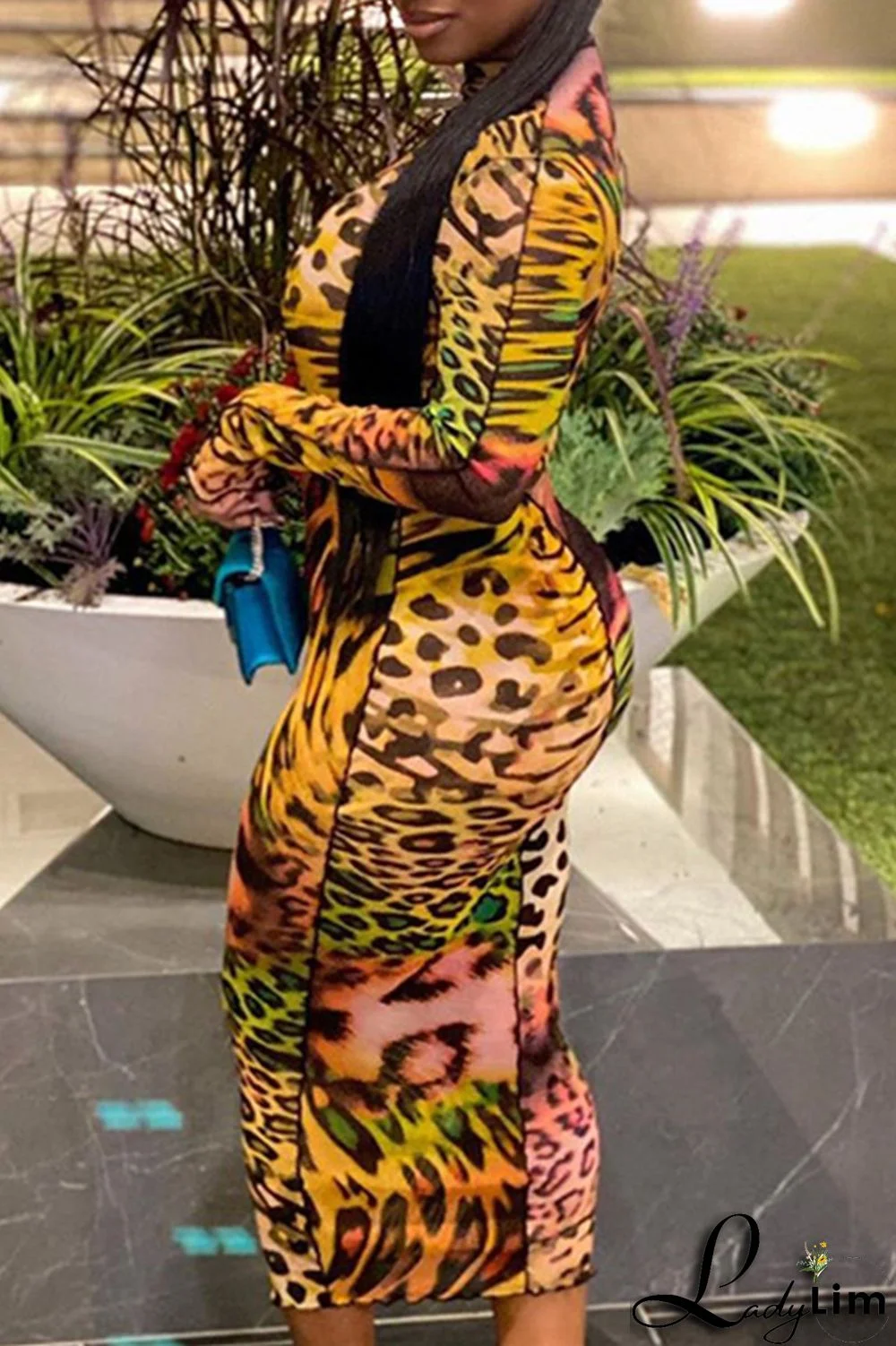 Leopard Print Fashion Casual Print Basic Turtleneck Long Sleeve Dresses