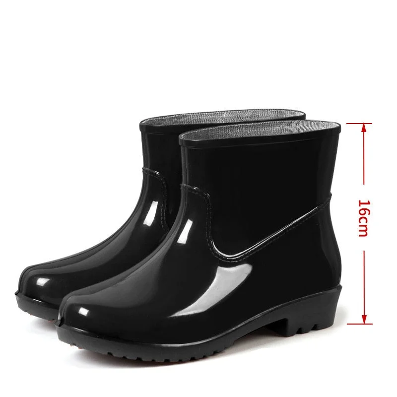 Miaoguan Short Rain Boots Women's  Low-Cut PVC Beef Tendon Platform Solid Color Work Shoes Waterproof Rain Boots Thick Bottom 41