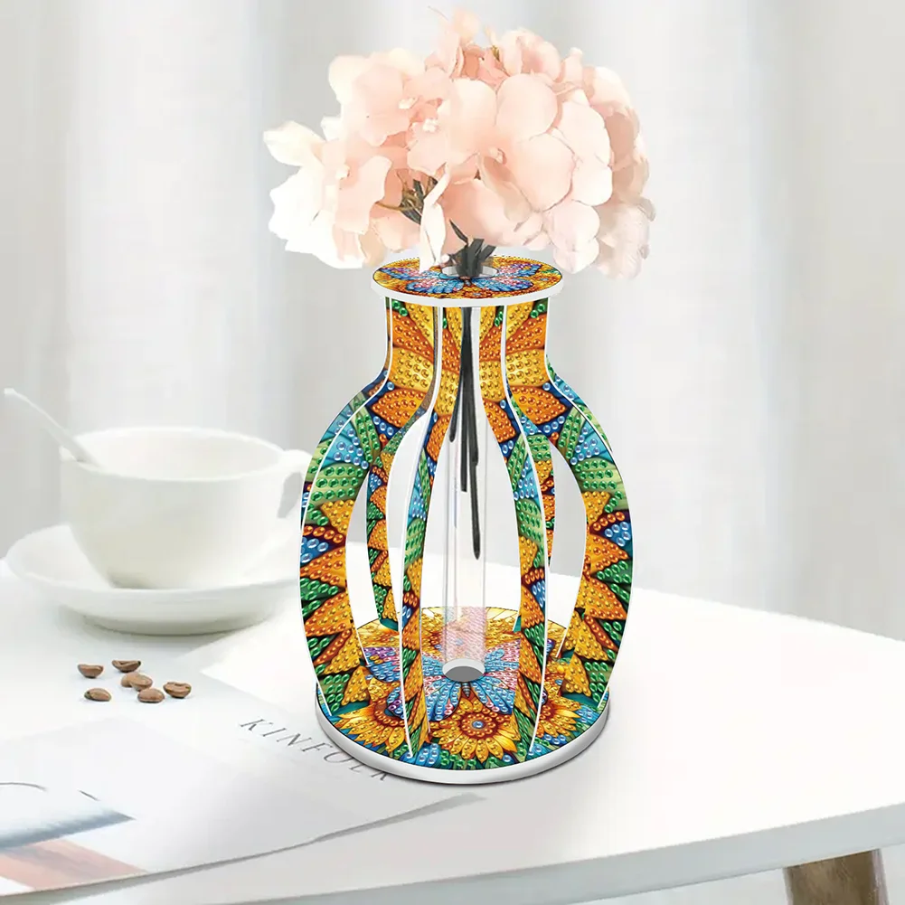 Acrylic Wood Sunflower Butterfly Diamond Painting Flower Vase for Home Office De