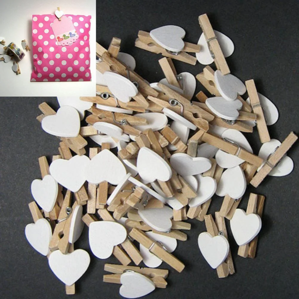 50Pcs Wooden Clips Love Heart Pegs Clothespin DIY Cute Wedding Decor Craft Pegs Clothespin