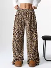 Women's Thicken Casual Leopard Elastic Waist Long Wide-Leg Pants